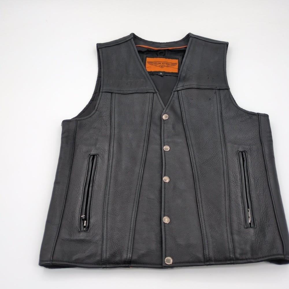 Dream Apparel Black Leather Biker Vest Small - Patch Removed / Ready For Custom